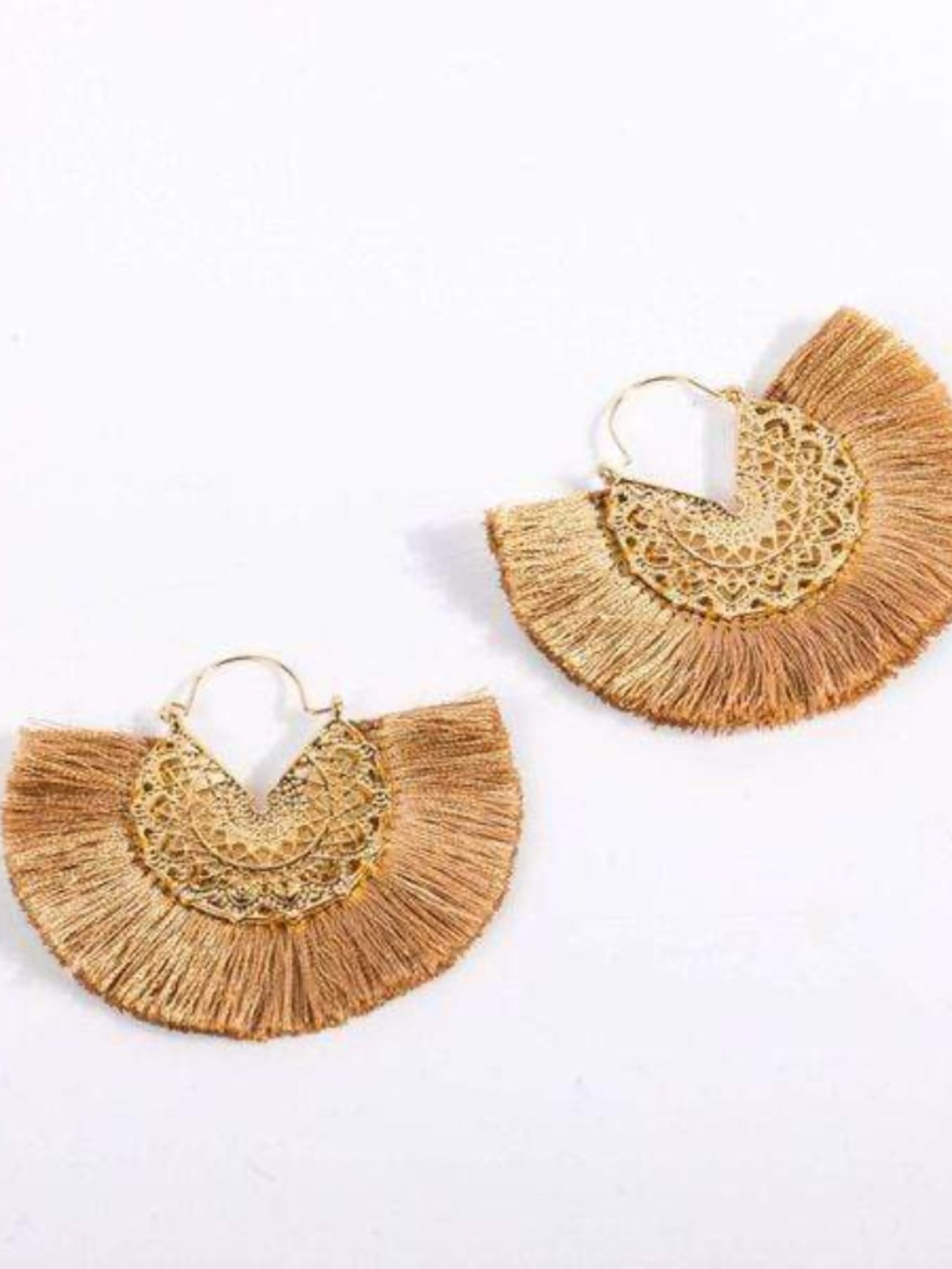 Womens Boho Brown Fringe Tassel Earrings